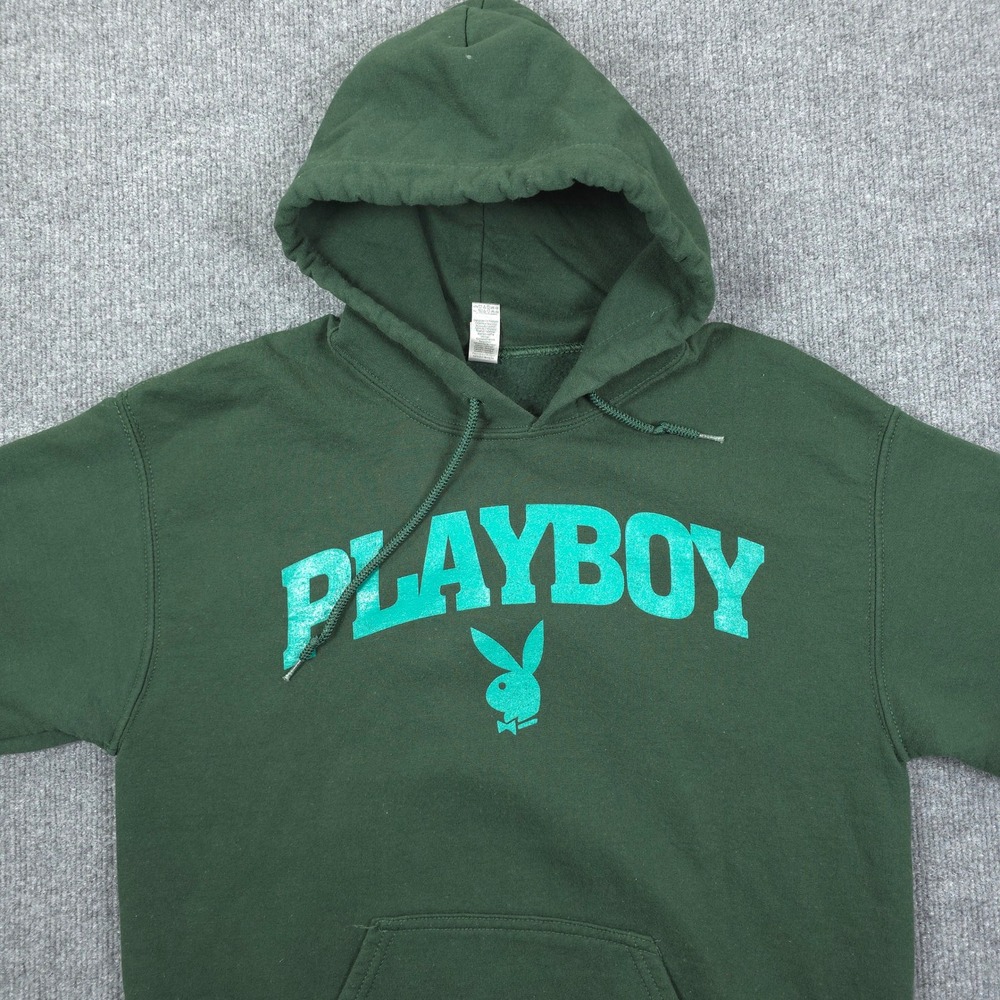 Playboy Hoodie Mens Medium Green Streetwear Bunny Logo Pullover Sweatshirt